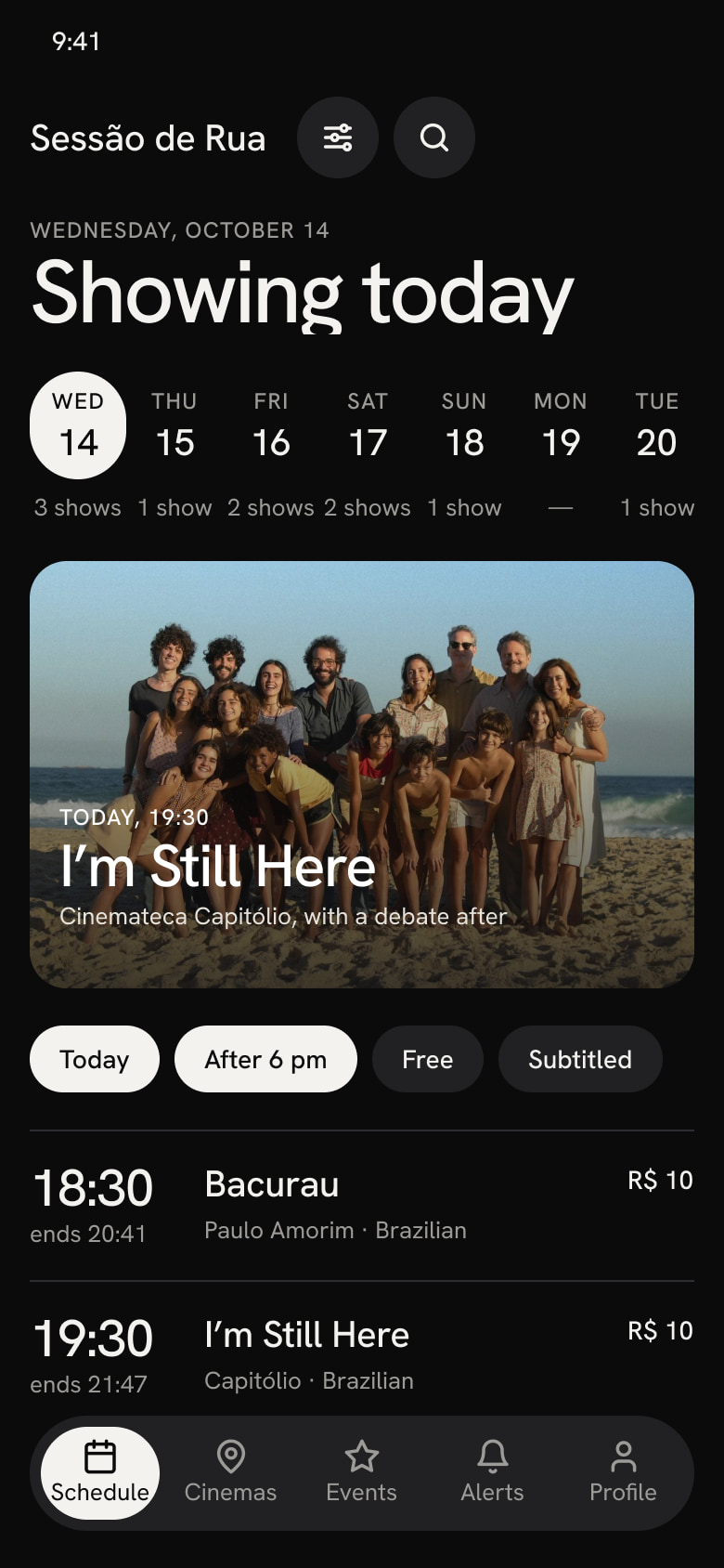 Today’s schedule in dark mode
