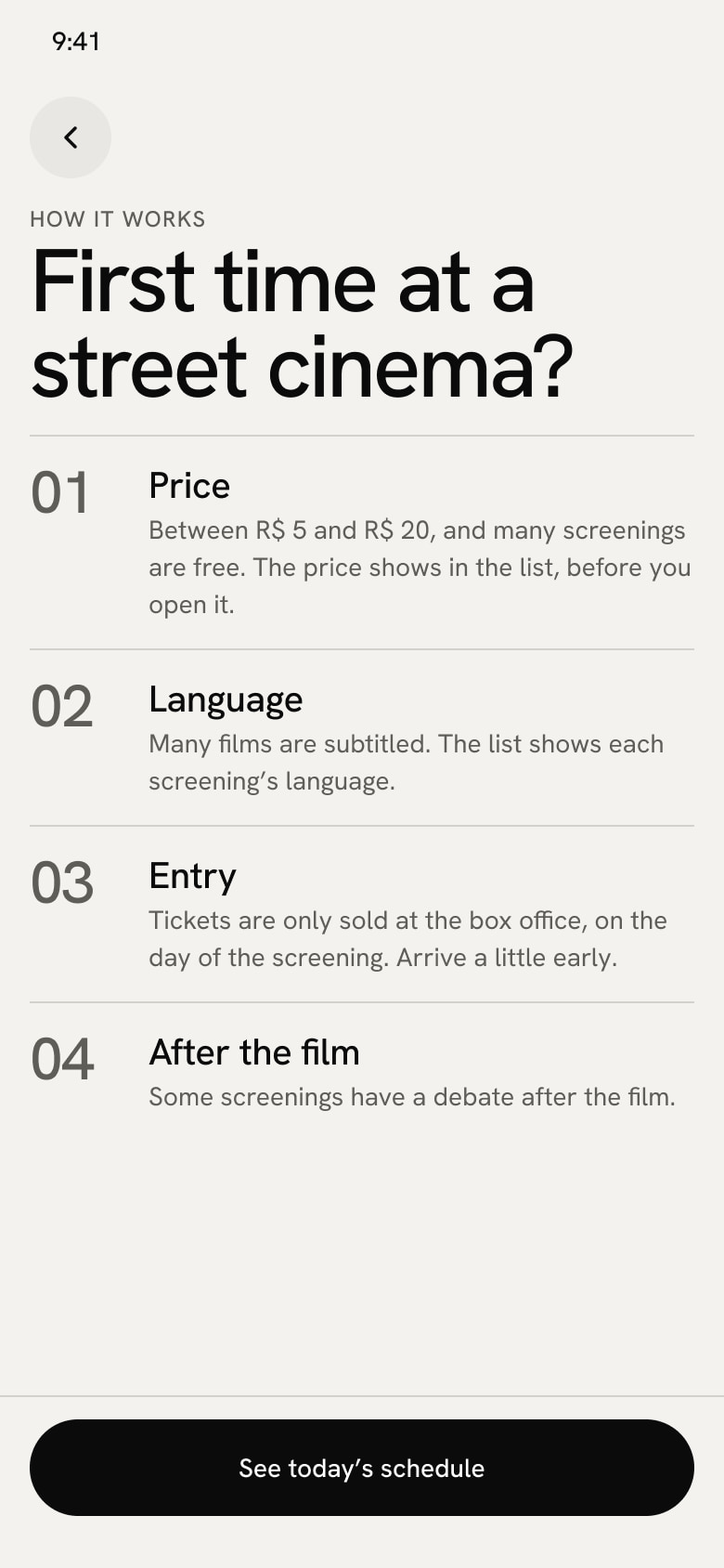First time at a street cinema guide, covering price, language, entry and after the film