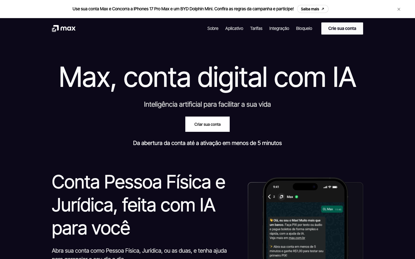 Top of the old Max homepage, a showcase of features. In Portuguese